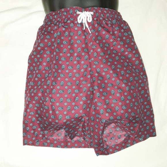 Saks Fifth Avenue Other - Men's Burgundy Red Blue Paisley Swim Trunks Shorts